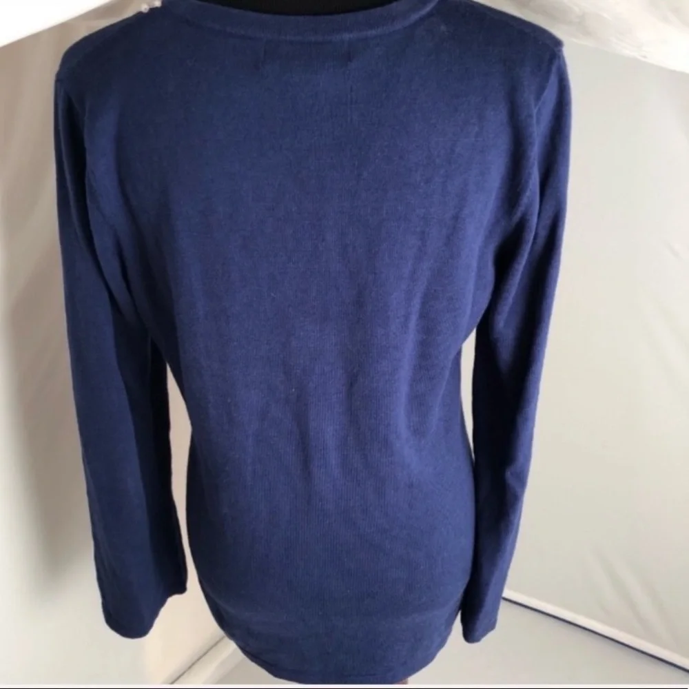 MICHAEL Michael Kors blue v-neck knit with white beads around neckline
